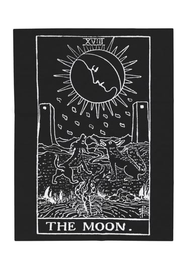 black and white the moon tarot blanket