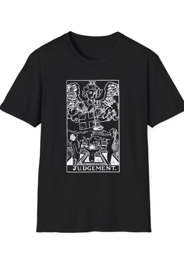 black and white judgement tarot t-shirt