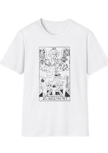 black and white judgement tarot t-shirt