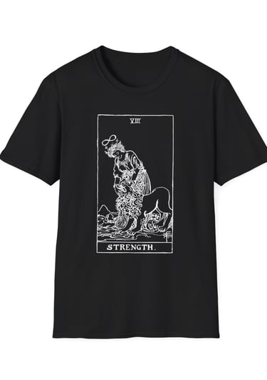 black and white strength tarot t-shirt