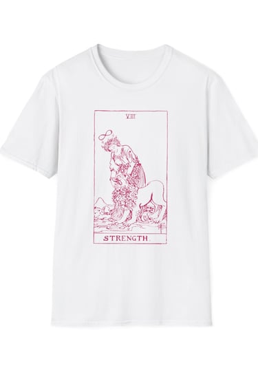 white and pink strength tarot t-shirt