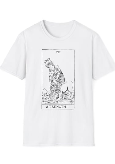 black and white strength tarot t-shirt