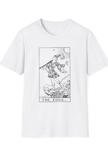 black and white the fool tarot t-shirt