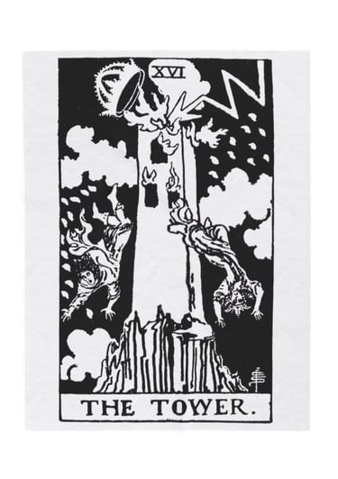 black and white the tower tarot blanket