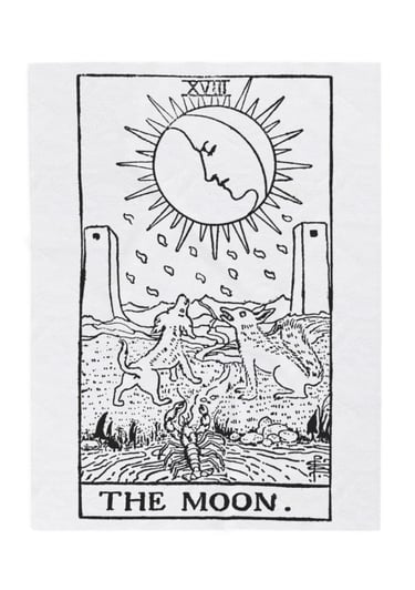 black and white the moon tarot blanket