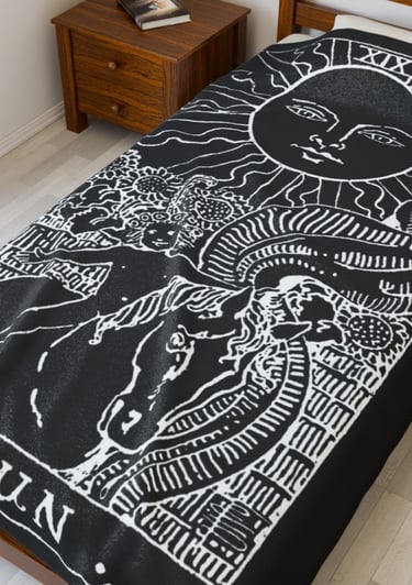 black and white the sun tarot plush blanket