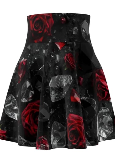 black red rose crystal skater skirt