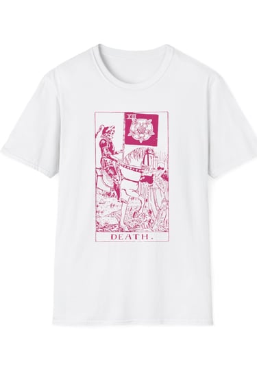 white and pink death tarot t-shirt