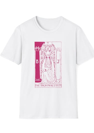white and pink the high priestess tarot t-shirt