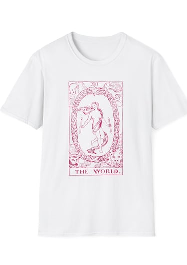 white and pink the world tarot t-shirt