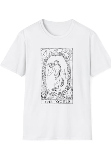 black and white the world tarot t-shirt