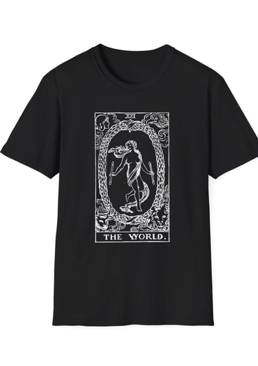 black and white the world tarot t-shirt