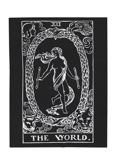 black and white the world tarot blanket