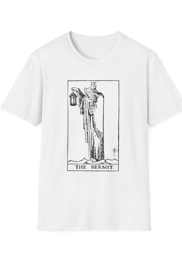 black and white the hermit tarot t-shirt
