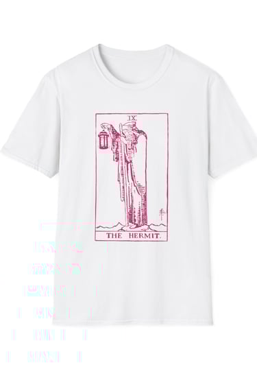 white and pink the hermit t-shirt