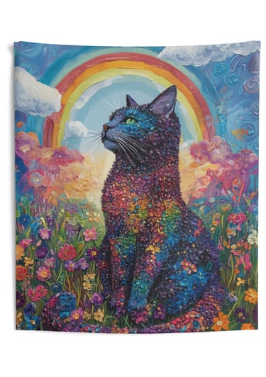 colorful cat flower tapestry