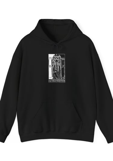black and white hoodie with the high priestess tarot