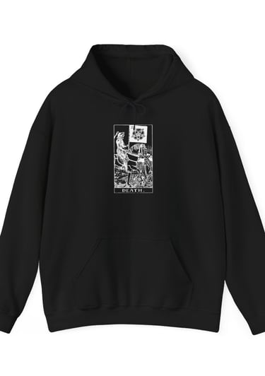 black and white hoodie with death tarot