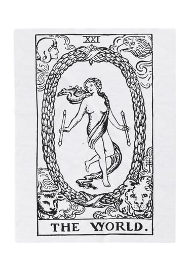 black and white the world tarot blanket