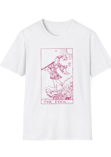 pink and white the fool tarot t-shirt