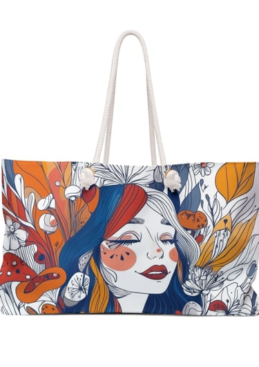 woman art weekender bag