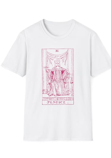 white and pink justice tarot t-shirt