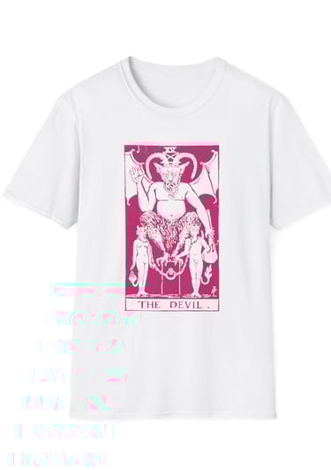 white and pink the devil tarot t-shirt