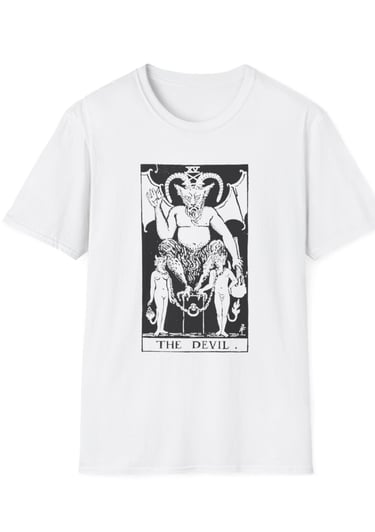 black and white the devil tarot t-shirt