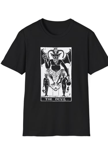black and white the devil tarot t-shirt