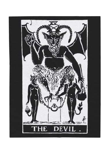 black and white the devil tarot blanket