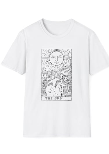 black and white the sun tarot t-shirt