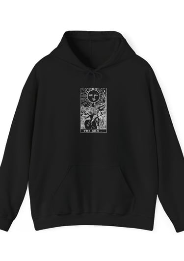 black and white hoodie with the sun tarot
