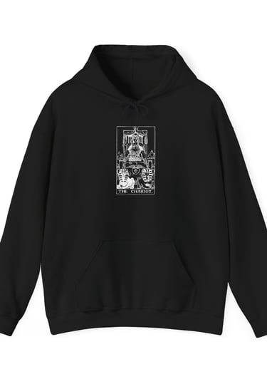 black and white hoodie with the chariot tarot