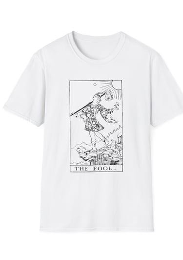black and white the fool tarot t-shirt