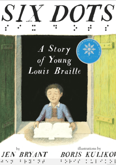 Bookcover illustration, boy with his eyes closed, hands on an open book.