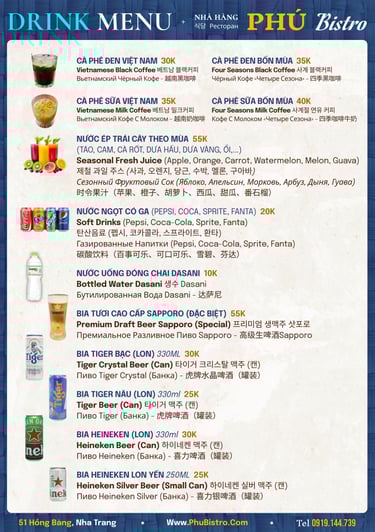 drink menu - menu đồ uống - Phú Bistro, Nha Trang