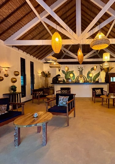 Vue du bar de l'hôtel de luxe Maison Fimela dans le Sine Saloum