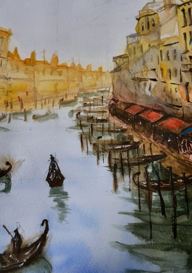 a painting of the Gondola in the Venice Riviere