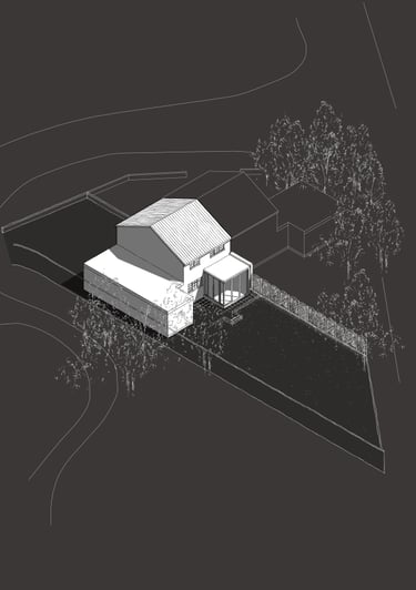 Small elegant glass garden room extends Leeds house into the trees and plants of the garden