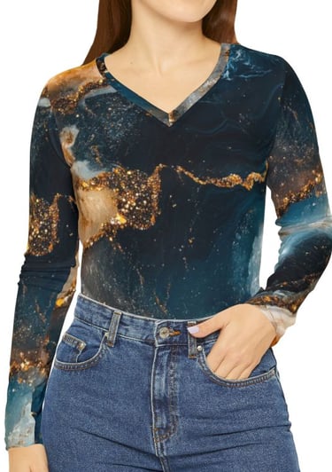 blue gold marble long sleeve top