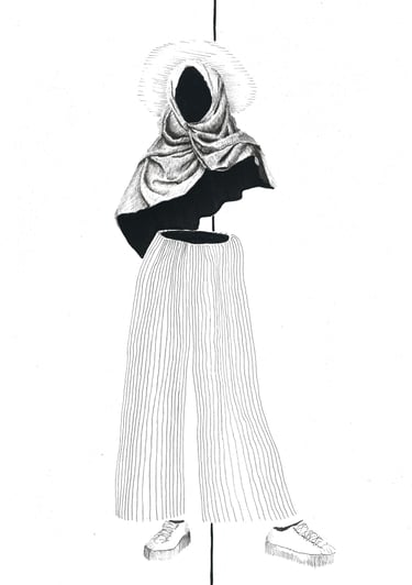 zeitgenössische Zeichnung in Schwarz-Weiß