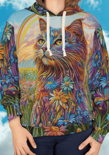 woman wearing a cat hoodie
