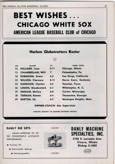 Rare 1959 Harlem Globetrotters program featuring Wilt Chamberlain