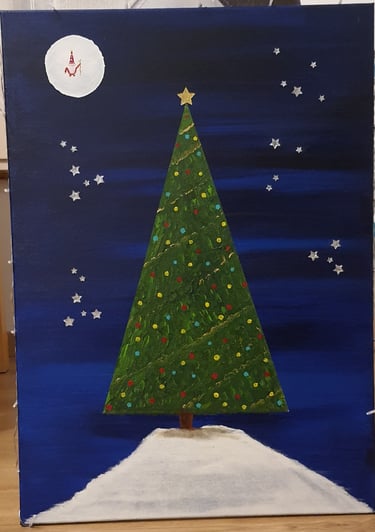 Sapin, châssis bois & toile, 50x70cm.