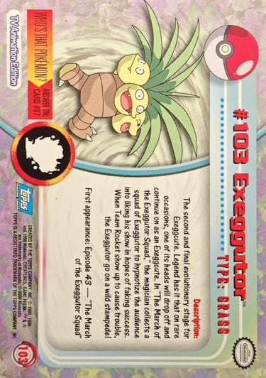 103 Exeggutor Topps Pokémon series 2 US back