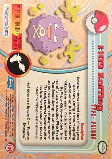109 Koffing Topps Pokémon series 2 US back