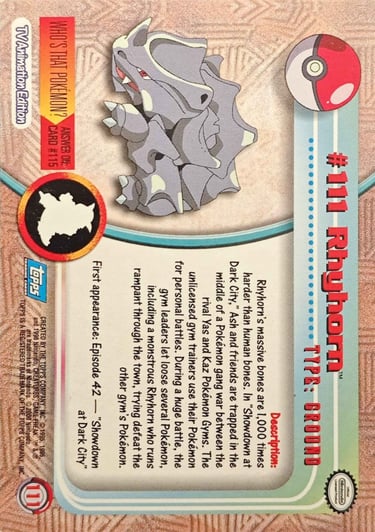111 Rhyhorn Topps series 2 US back