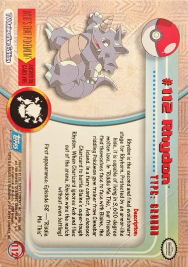 112 Rhydon Topps Pokémon series 2 US back