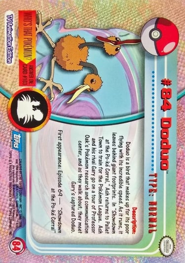 84 Doduo Topps Pokémon series 2 US Back