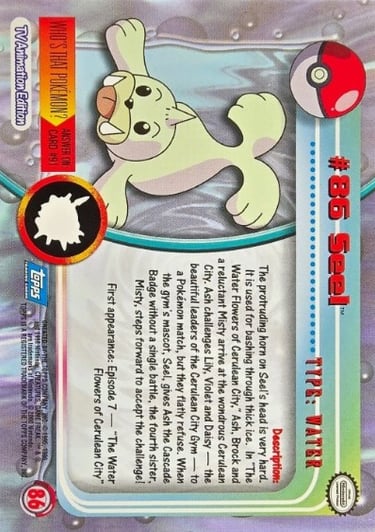 86 Seel Topps Pokémon series 2 US back